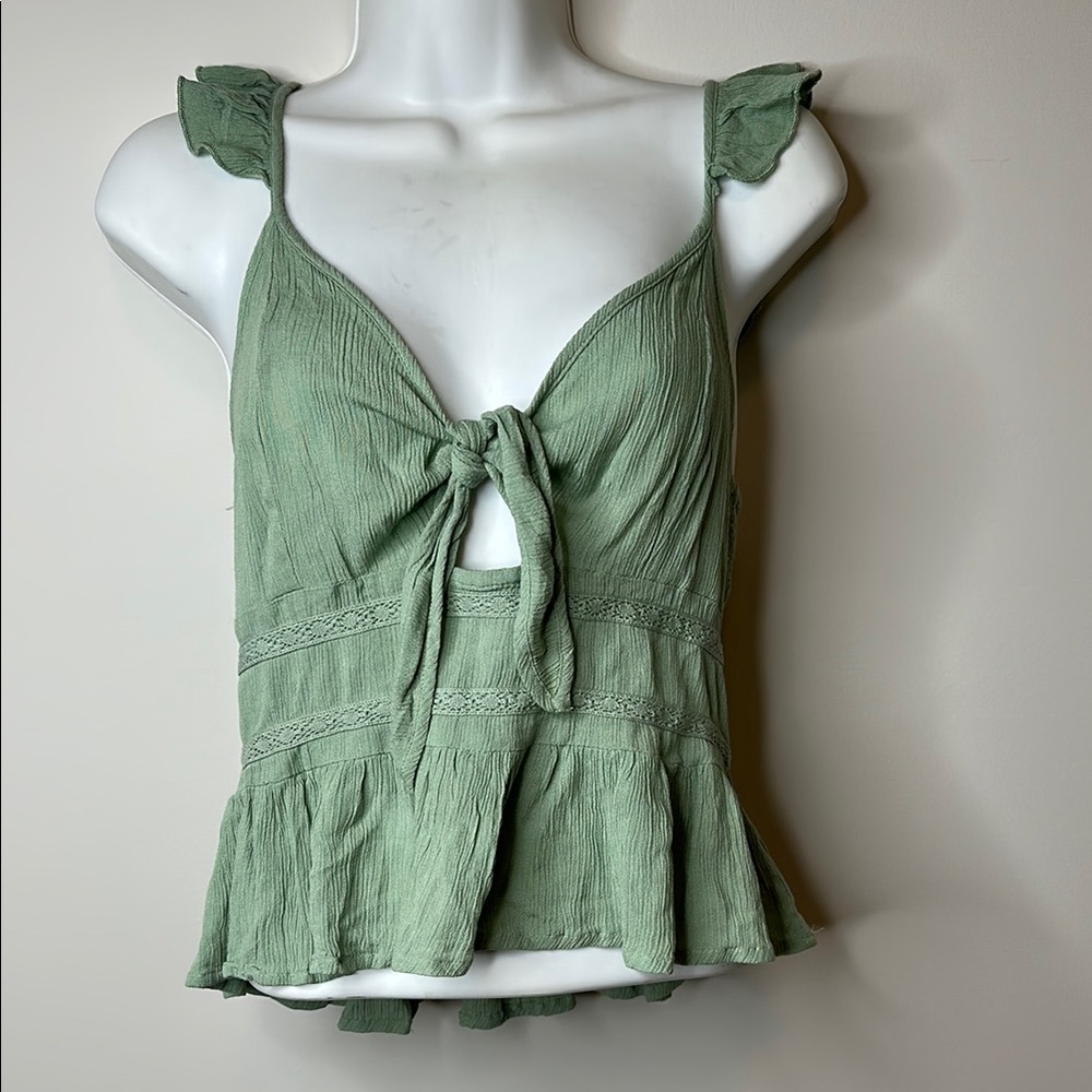 Patrons of Peace Green Tie Front Peplum Tank Top